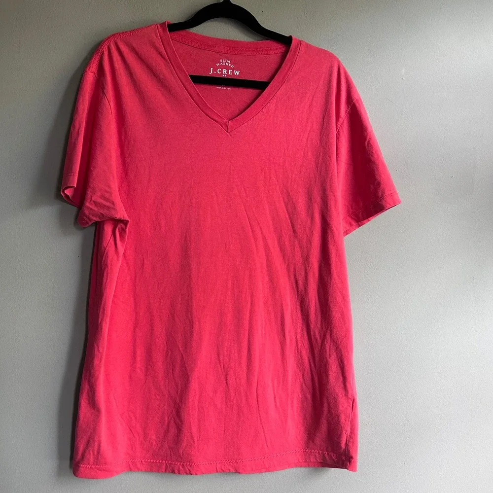 J. Crew Slim Washed V-Neck T-Shirt Red 100% Cotton Mens Large 40993 HO13